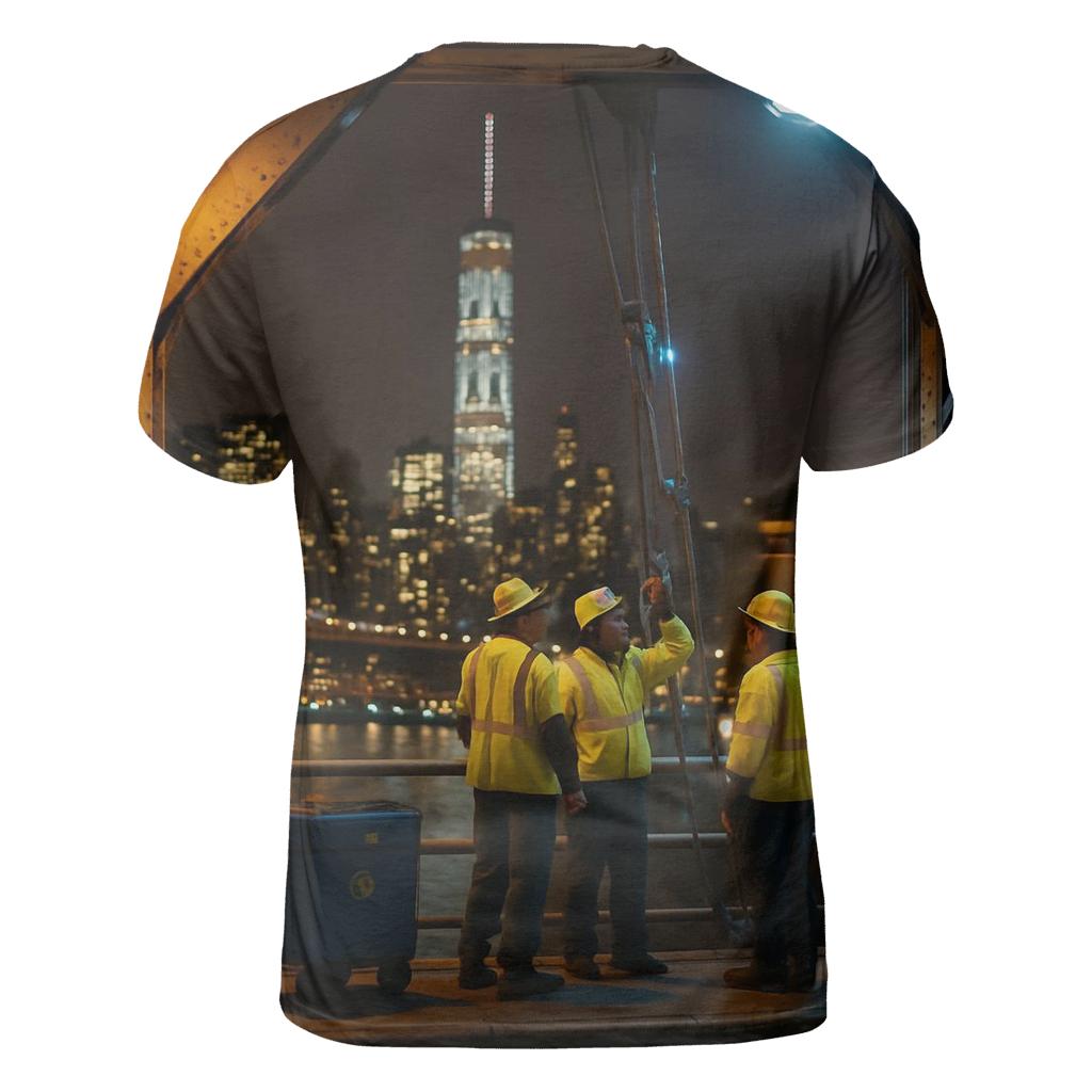 Midnight Maintenance On The Manhattan Bridge statement graphic shirts