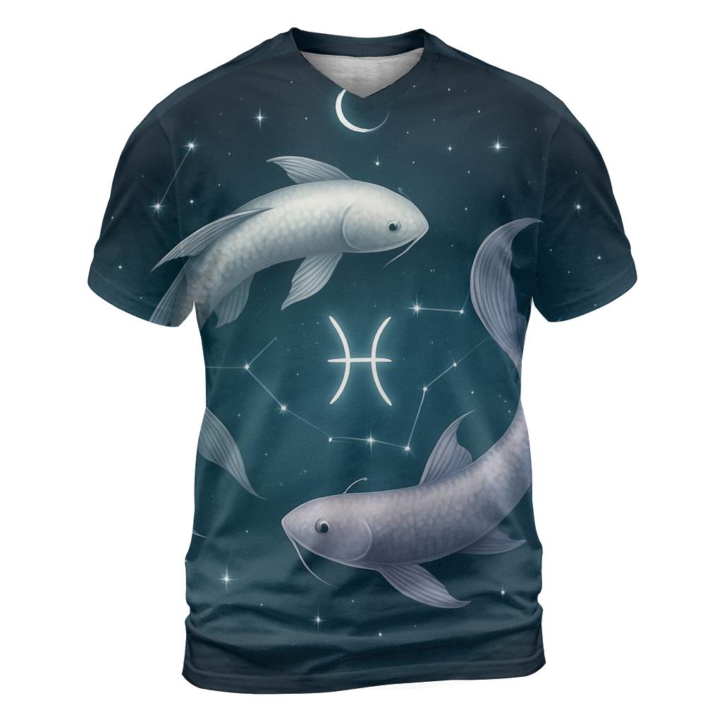 Pisces Moonlit Dual Fish Constellation Mirror designer pattern shirts