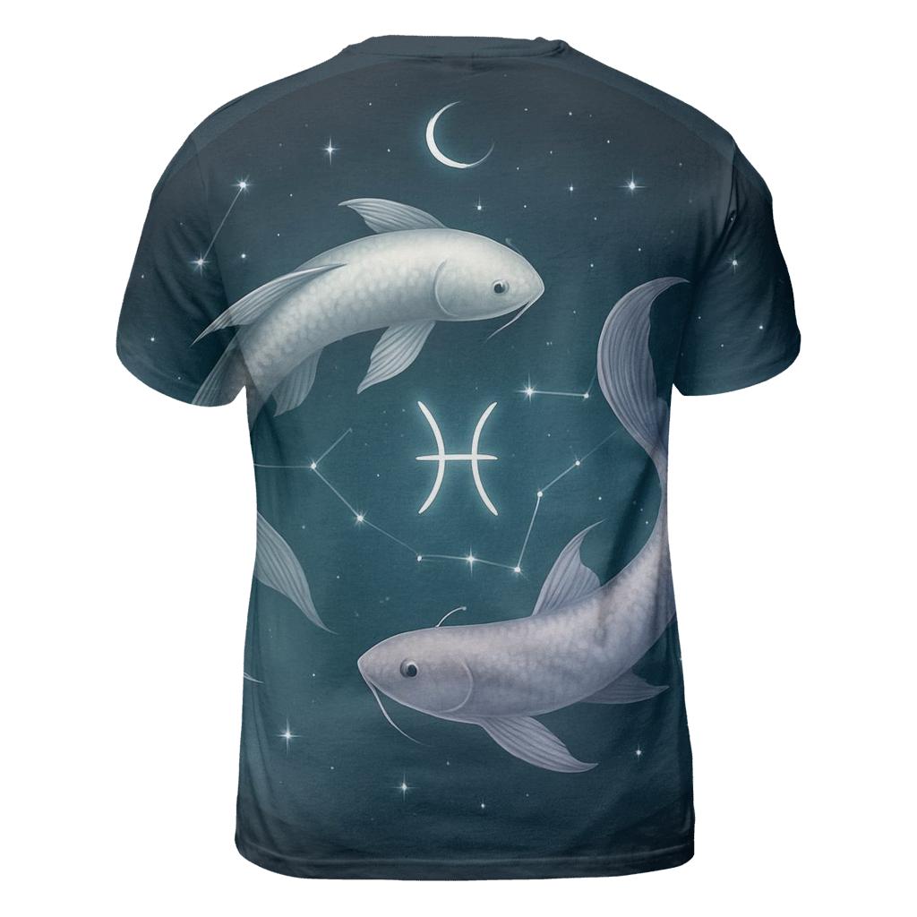 Pisces Moonlit Dual Fish Constellation Mirror designer pattern shirts