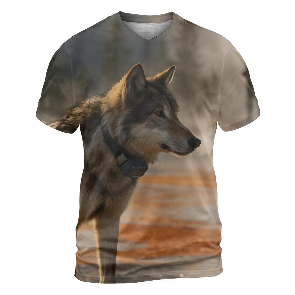 Radio Collared Wolf In Geothermal Steam Basin trendy printed shirt styles