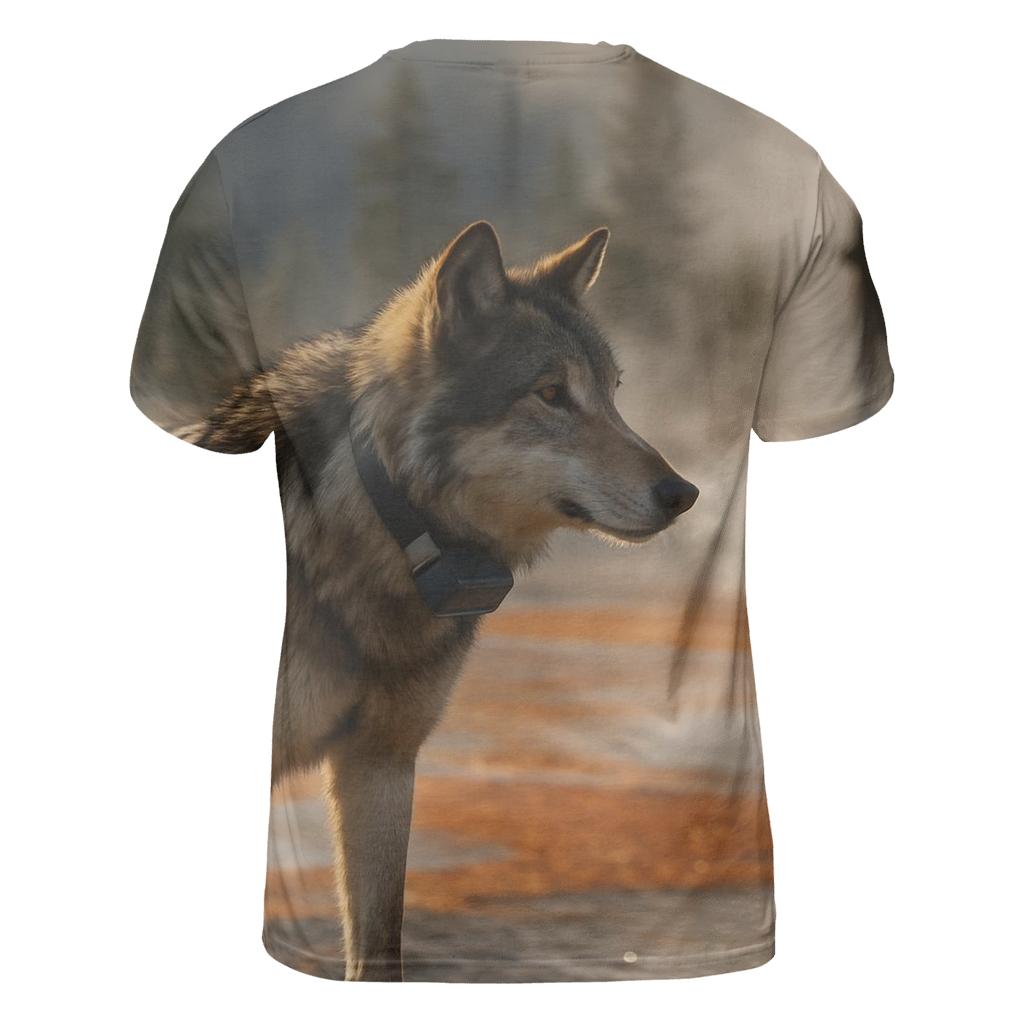 Radio Collared Wolf In Geothermal Steam Basin trendy printed shirt styles