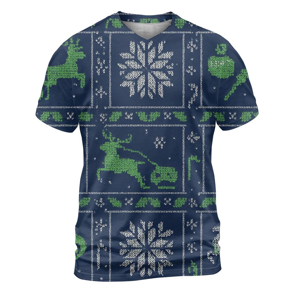 Aurora Reindeer Sleigh Circuit Knit Grid Design trendy printed shirt styles