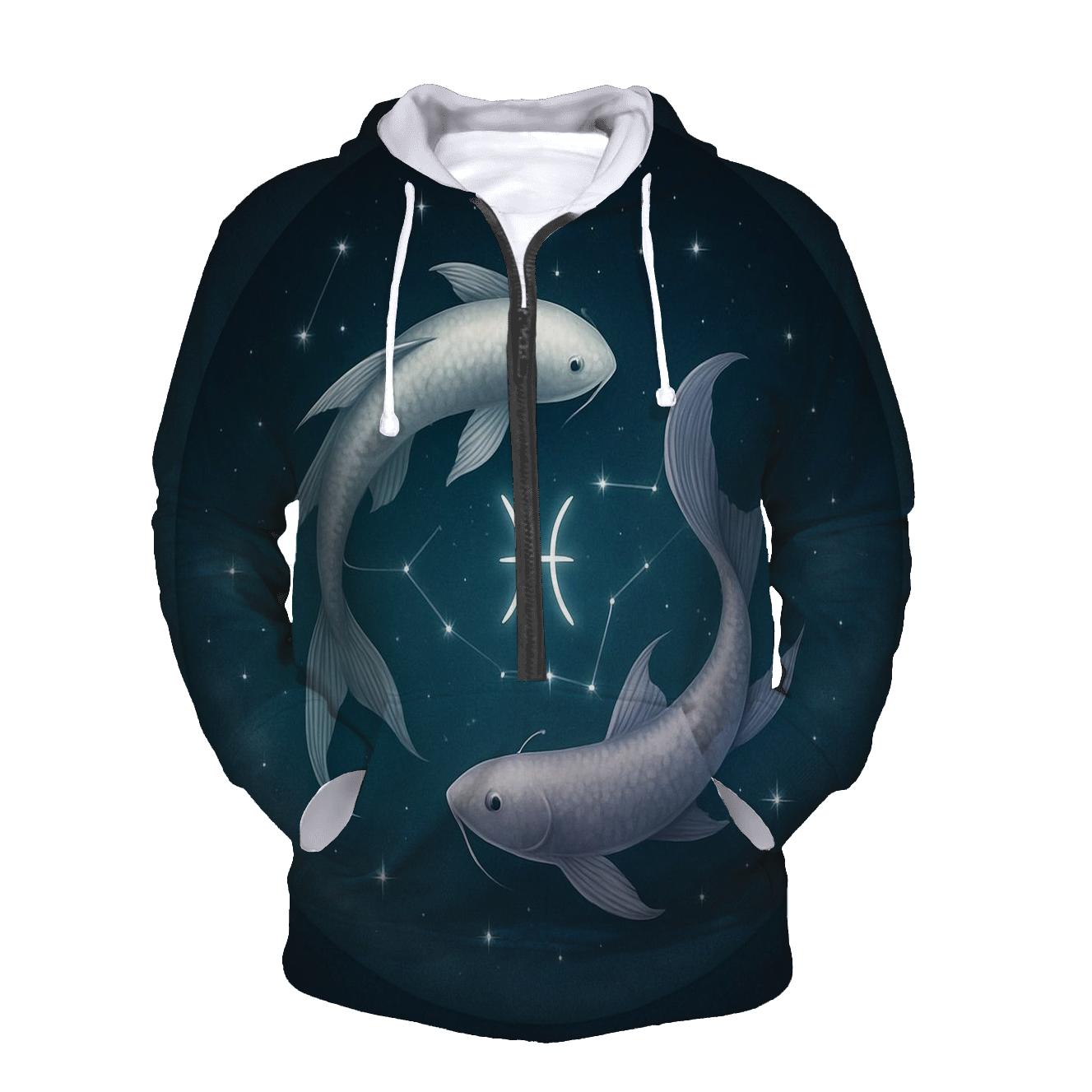 Pisces Moonlit Dual Fish Constellation Mirror embroidered hoodies