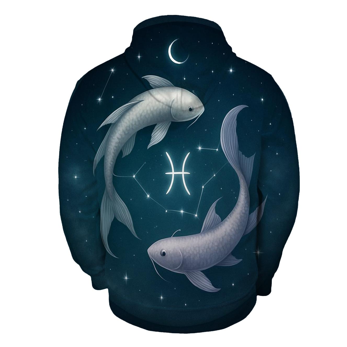 Pisces Moonlit Dual Fish Constellation Mirror embroidered hoodies