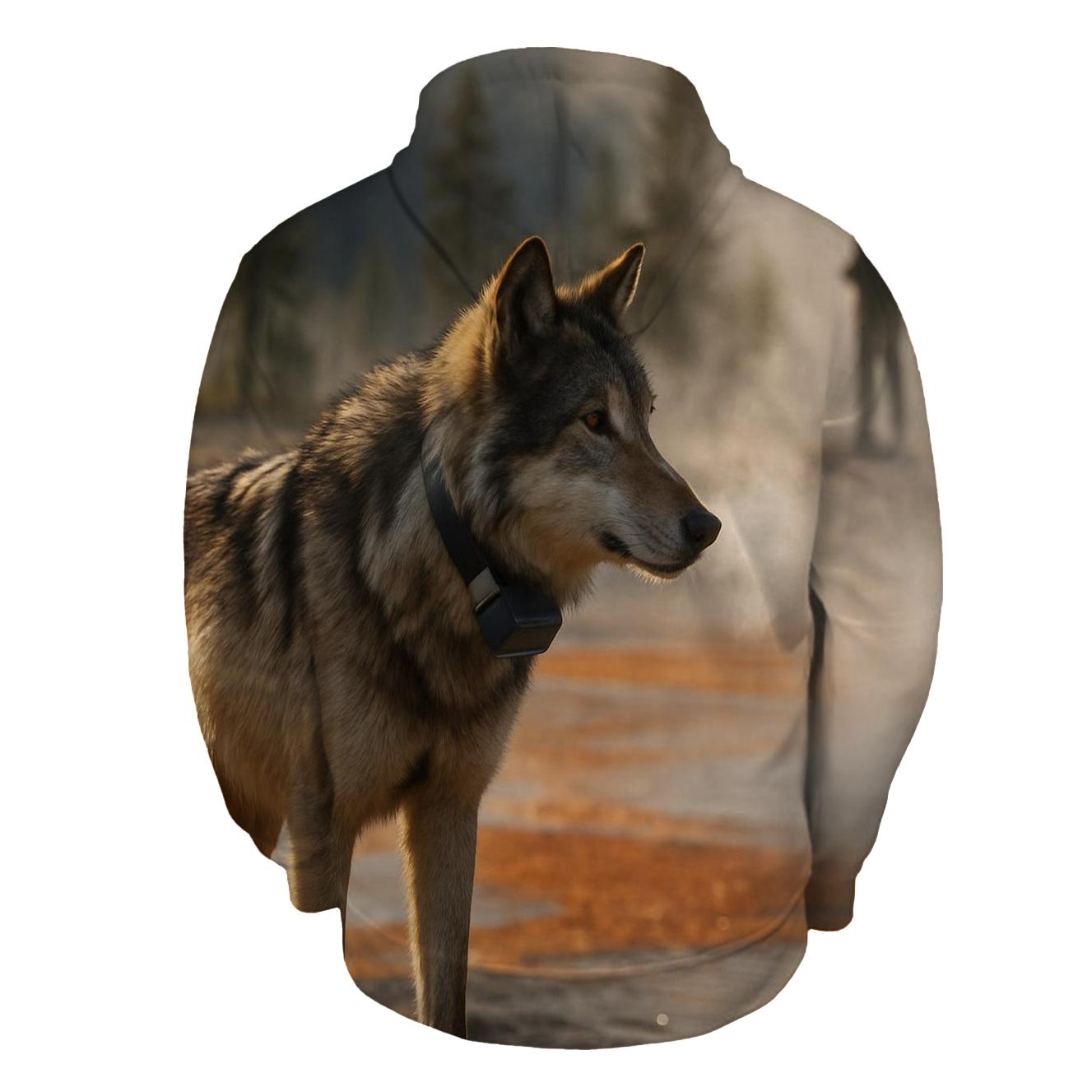 Radio Collared Wolf In Geothermal Steam Basin premium hoodies