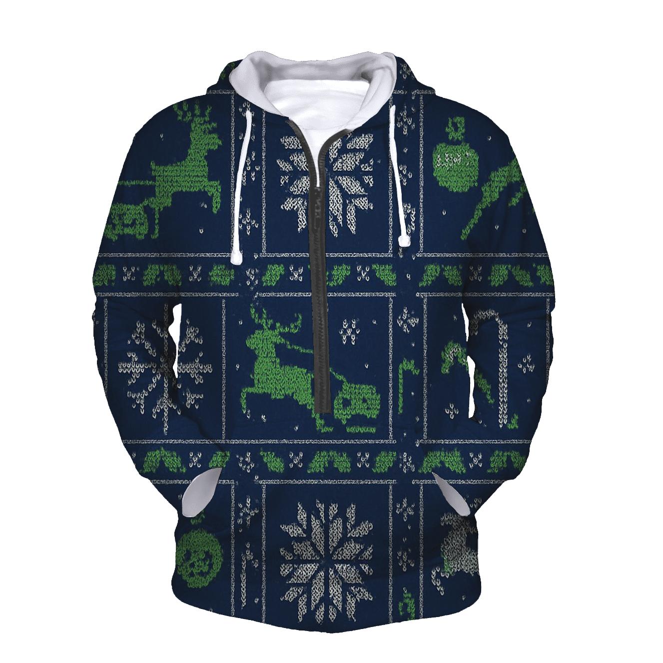 Aurora Reindeer Sleigh Circuit Knit Grid Design printed hoodies
