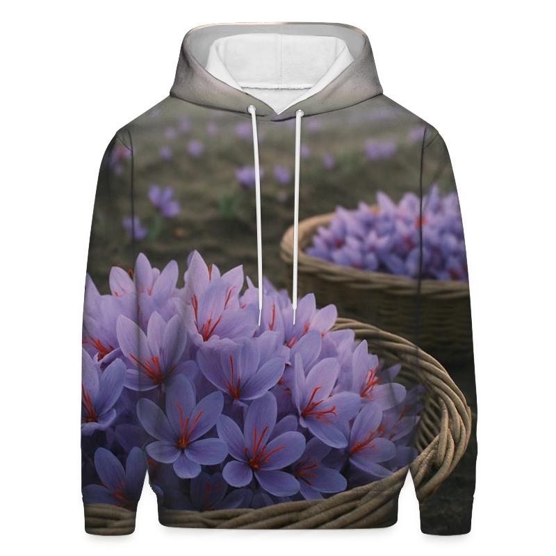 Saffron Crocus Harvest Trays In A Dawn Field heavyweight hoodies