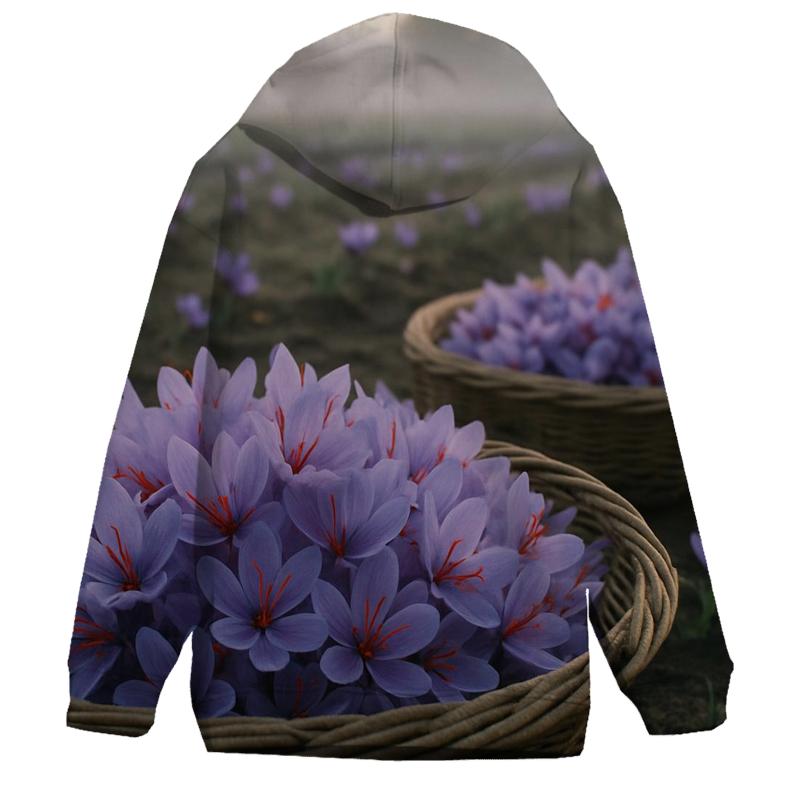Saffron Crocus Harvest Trays In A Dawn Field heavyweight hoodies
