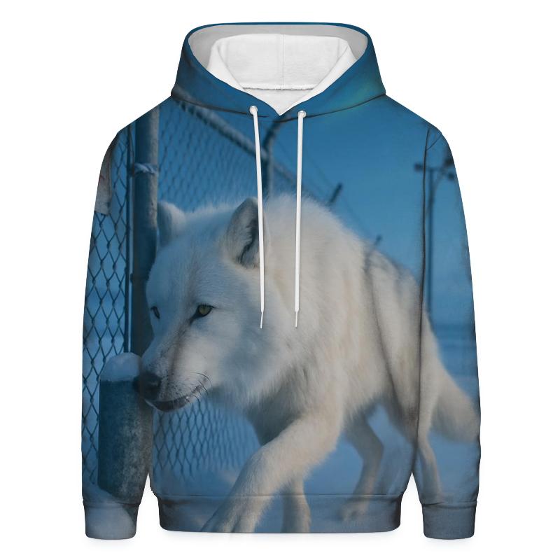 Arctic Wolf Along The Weather Station Fence Line zip-up hoodies