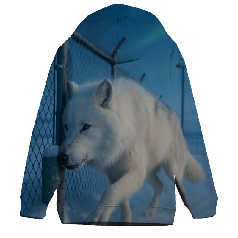 Arctic Wolf Along The Weather Station Fence Line zip-up hoodies