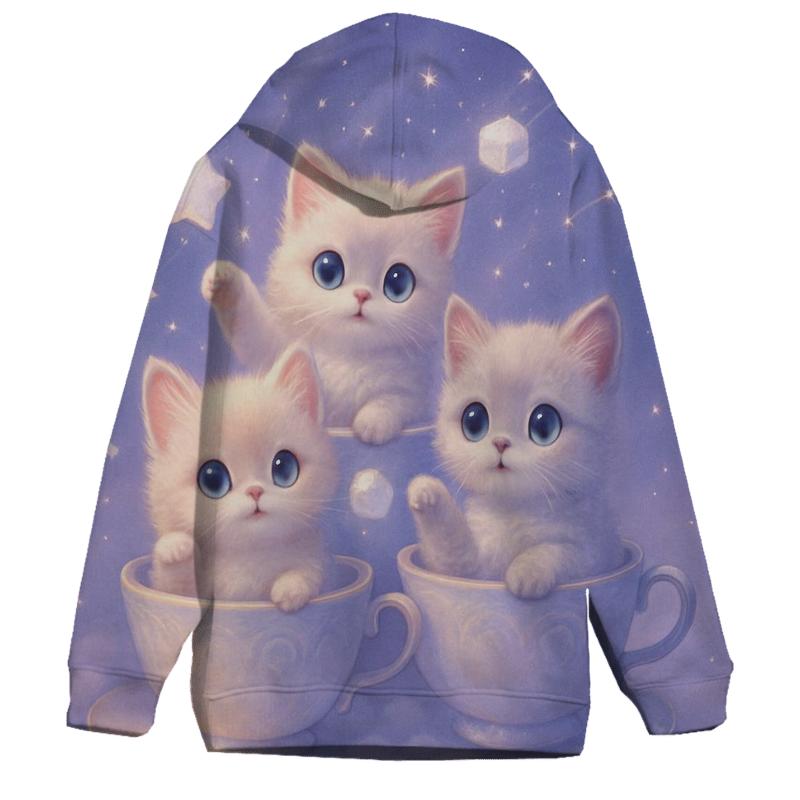 Moonlit Teacup Kittens printed hoodies
