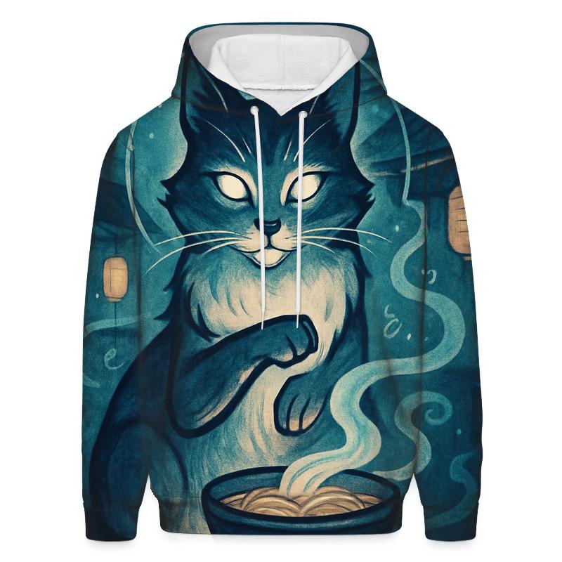 Moonlit Noodle Shop Guardian Cat graphic hoodies