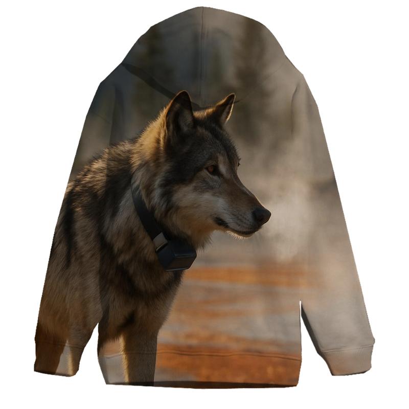 Radio Collared Wolf In Geothermal Steam Basin designer hoodies