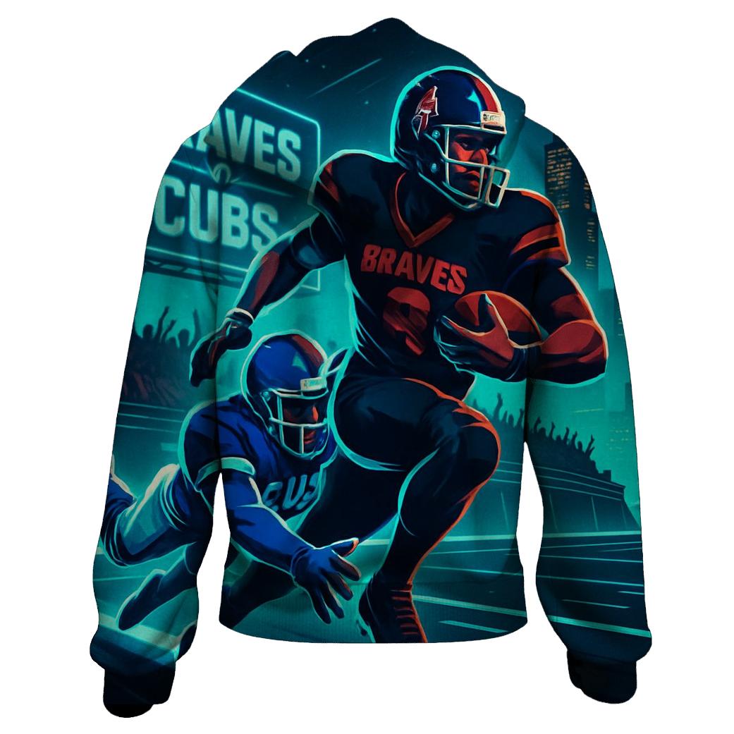 Neon Skyline Scrimmage Braves Versus Cubs embroidered hoodies