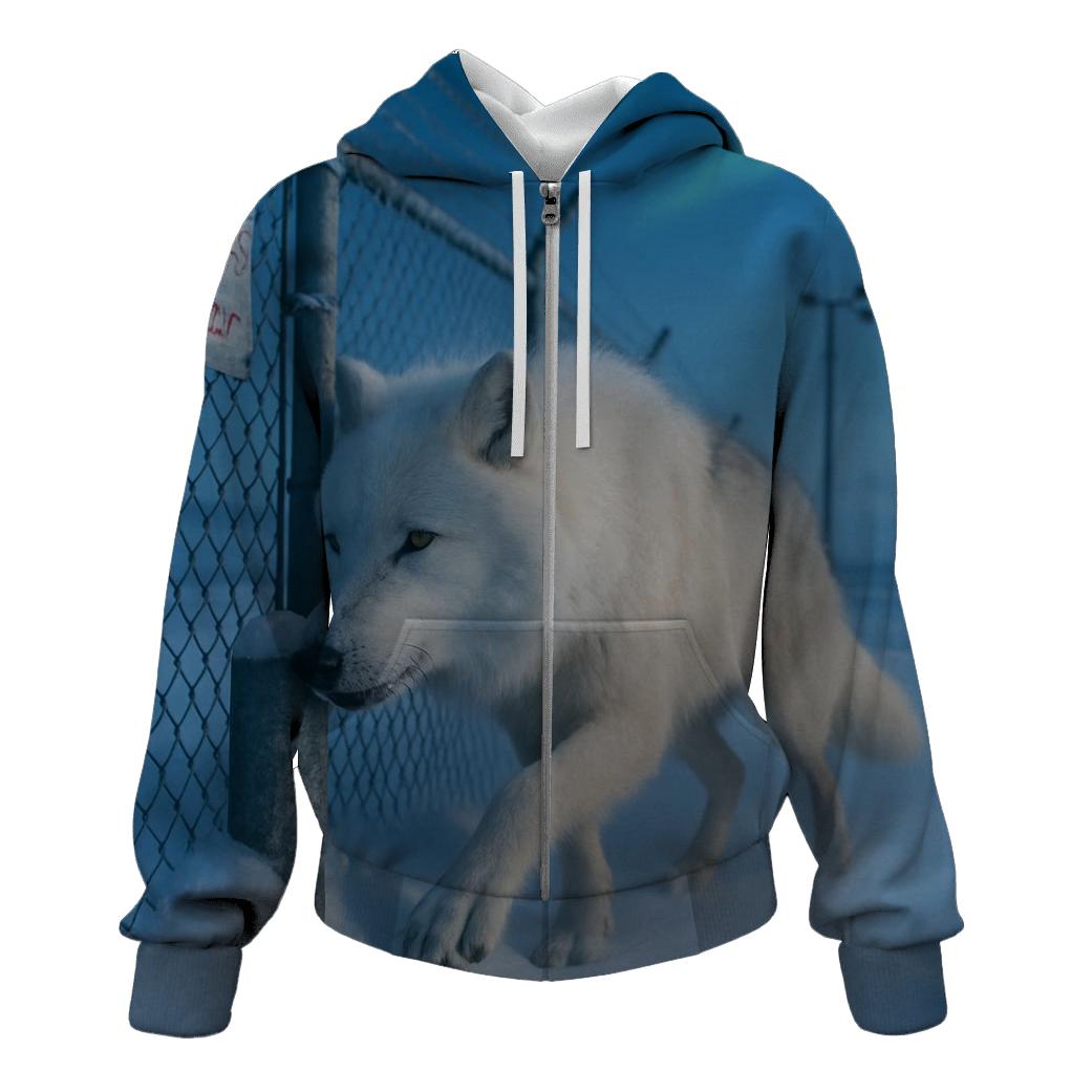 Arctic Wolf Along The Weather Station Fence Line pullover hoodies