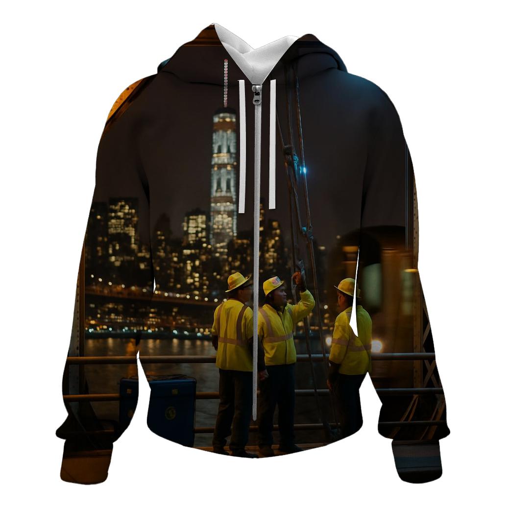 Midnight Maintenance On The Manhattan Bridge premium hoodies