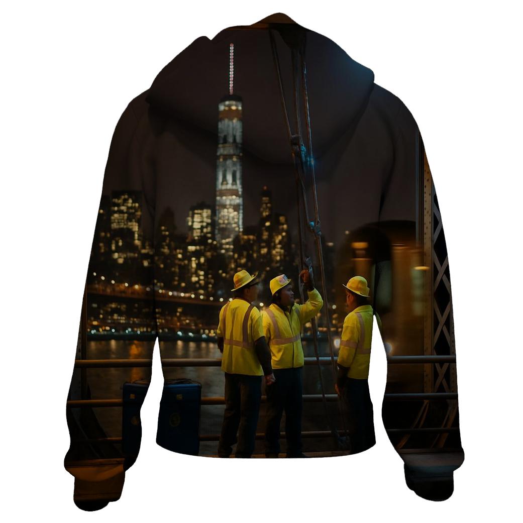 Midnight Maintenance On The Manhattan Bridge premium hoodies
