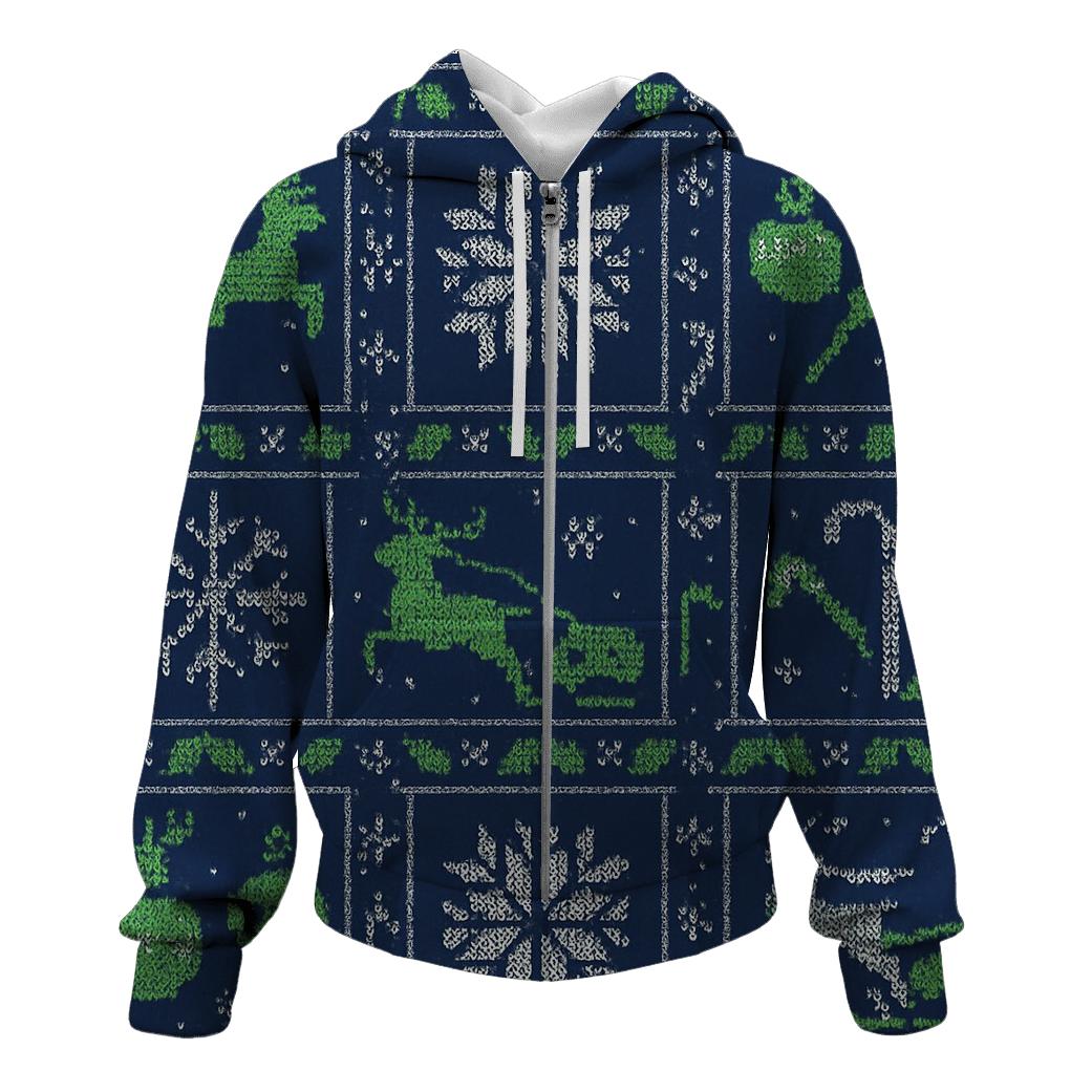 Aurora Reindeer Sleigh Circuit Knit Grid Design premium hoodies