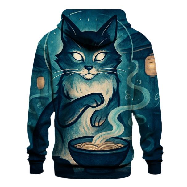 Moonlit Noodle Shop Guardian Cat lightweight hoodies