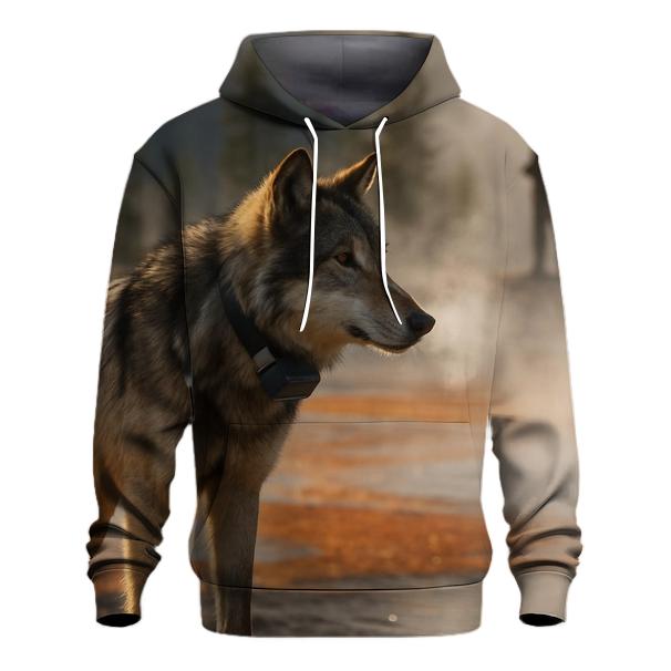 Radio Collared Wolf In Geothermal Steam Basin lightweight hoodies