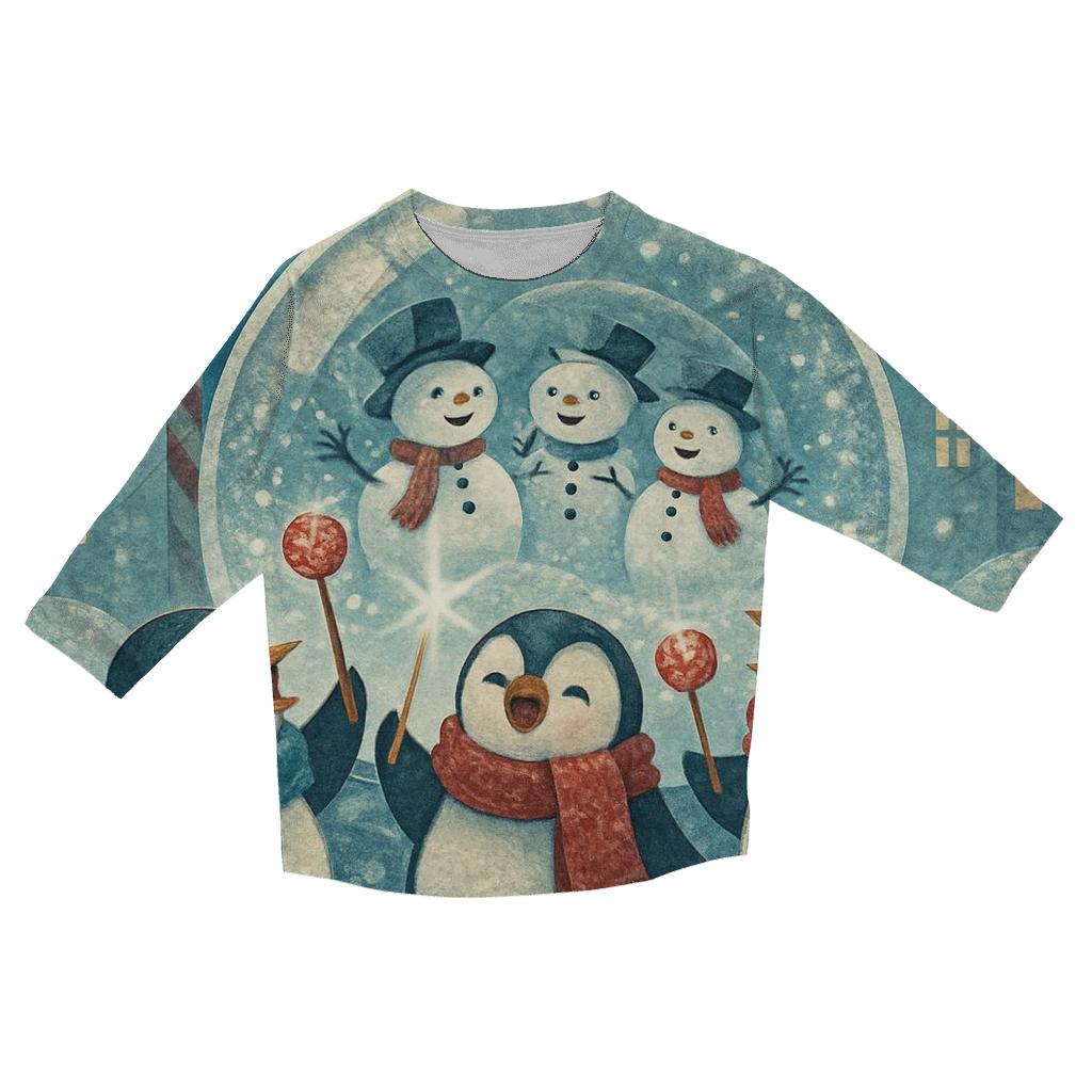 Penguin Carolers In A Snow Globe City designer 3/4 sleeve blouses