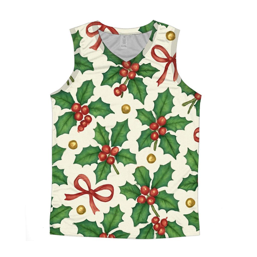 Emerald Holly Ribbon Tessellation On Ivory Background casual summer tank tops