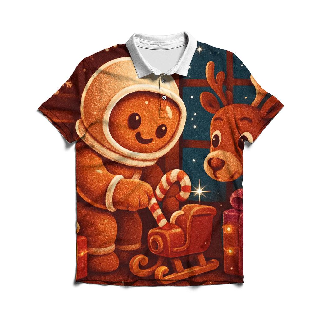 Gingerbread Astronaut Sleigh Repair branded logo polo shirts