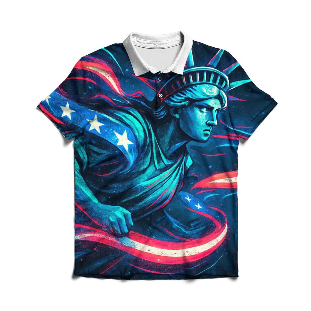 Neon Liberty Surge Flag casual sports polo shirts