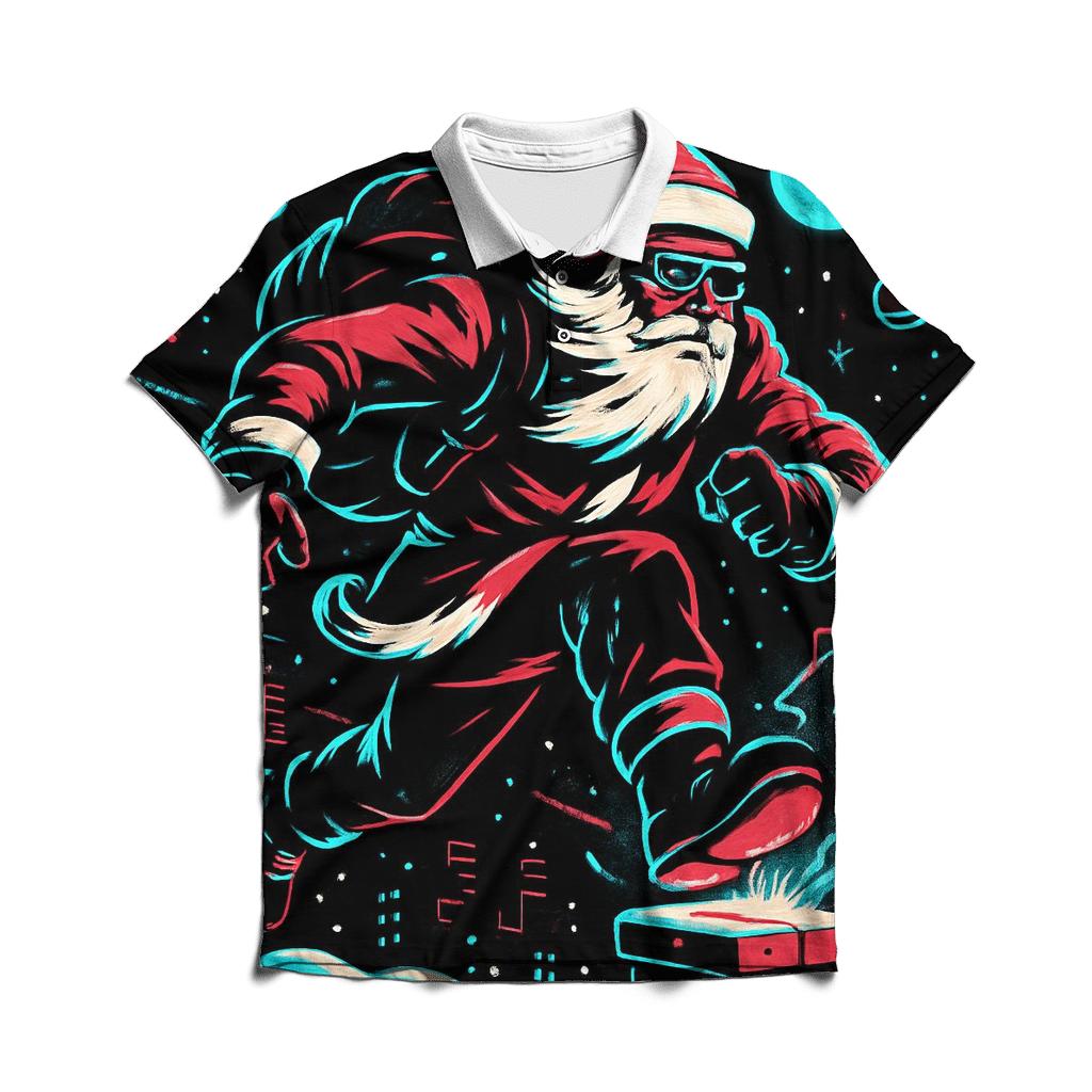 Neon Night Santa On The Rooftop Run classic pique polos