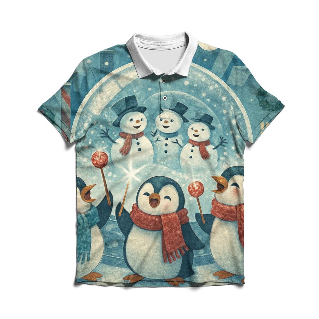 Penguin Carolers In A Snow Globe City casual sports polo shirts