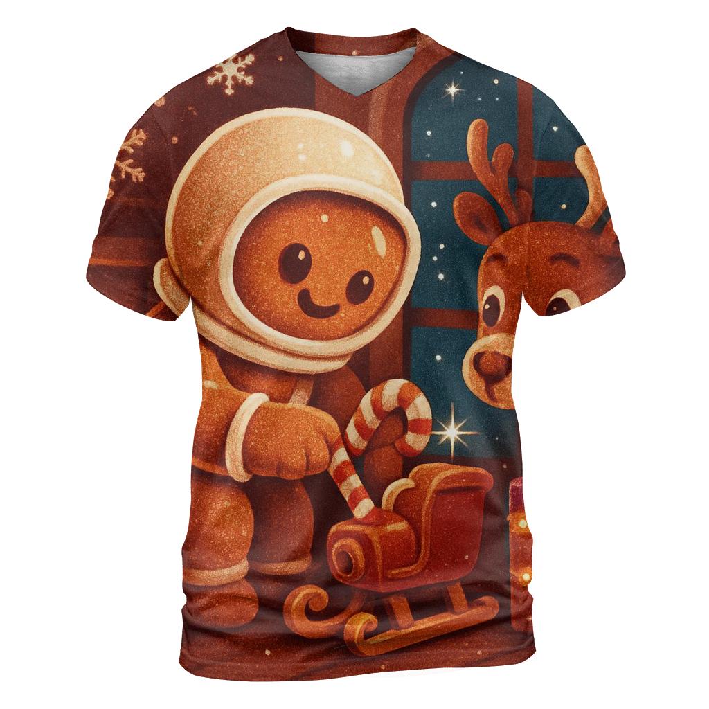 Gingerbread Astronaut Sleigh Repair statement graphic shirts