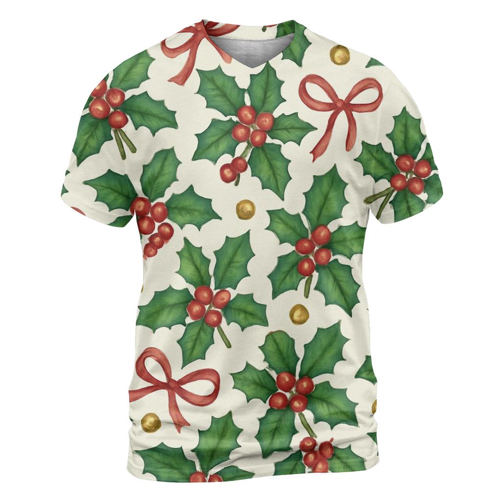 Emerald Holly Ribbon Tessellation On Ivory Background designer pattern shirts