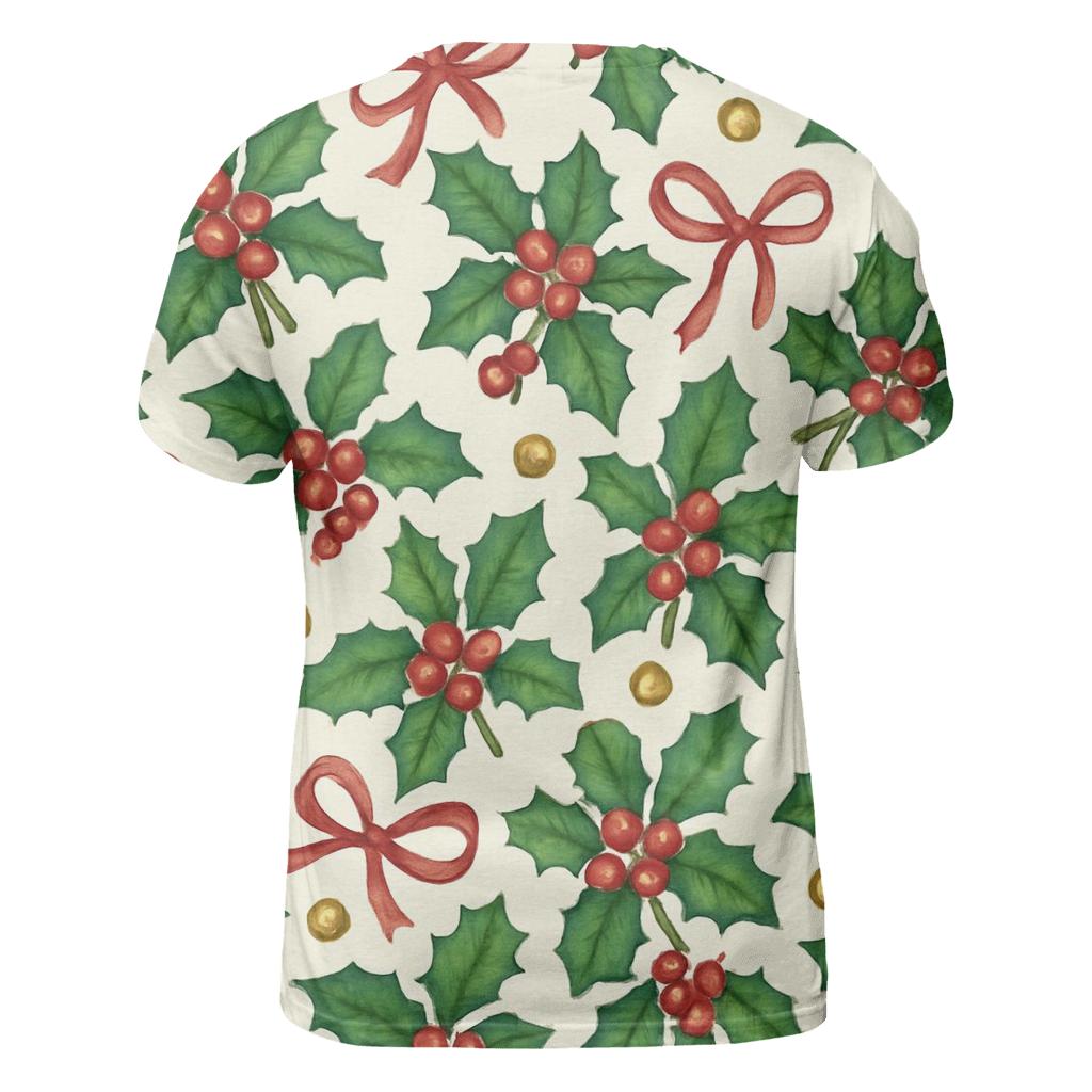 Emerald Holly Ribbon Tessellation On Ivory Background designer pattern shirts