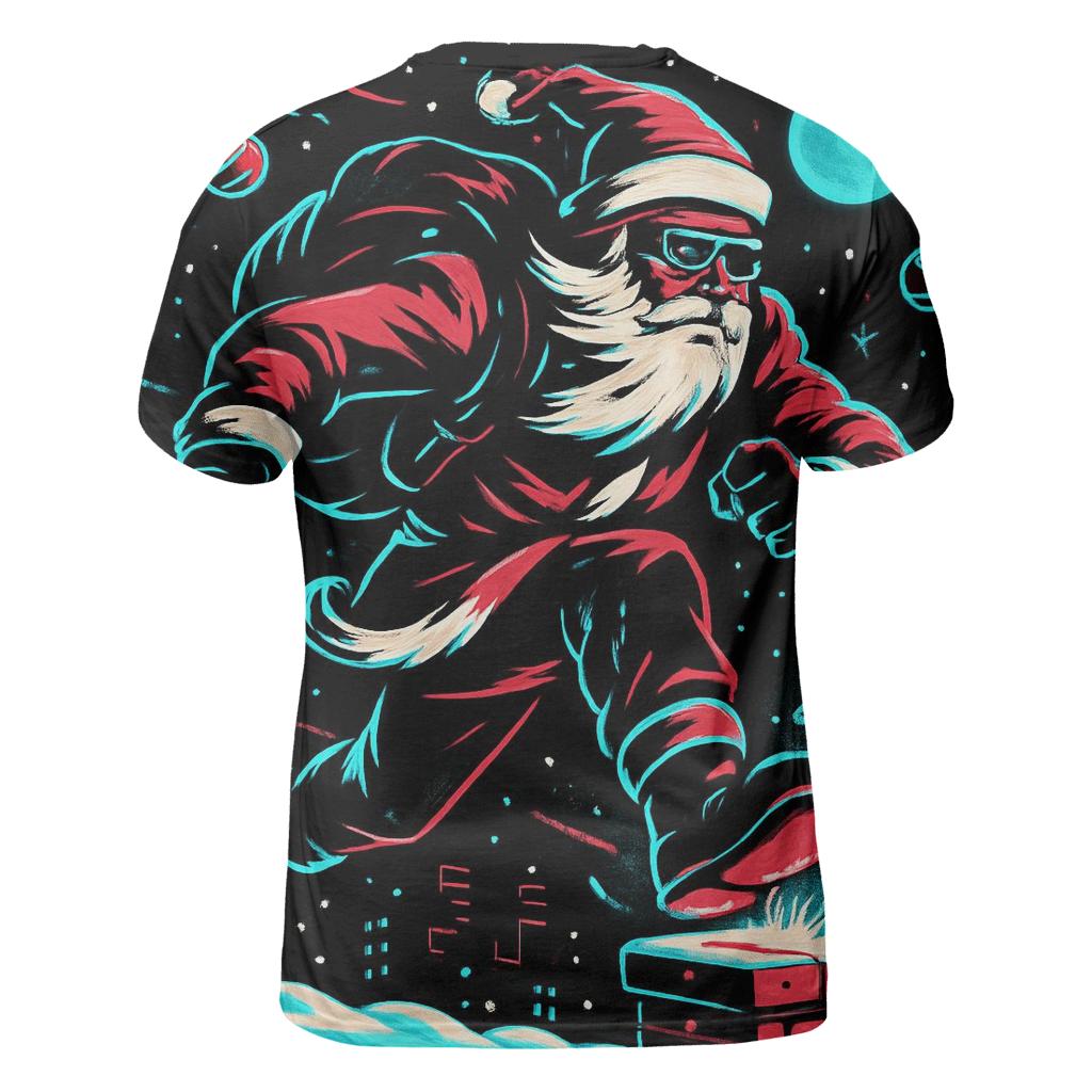 Neon Night Santa On The Rooftop Run creative print fashion shirts