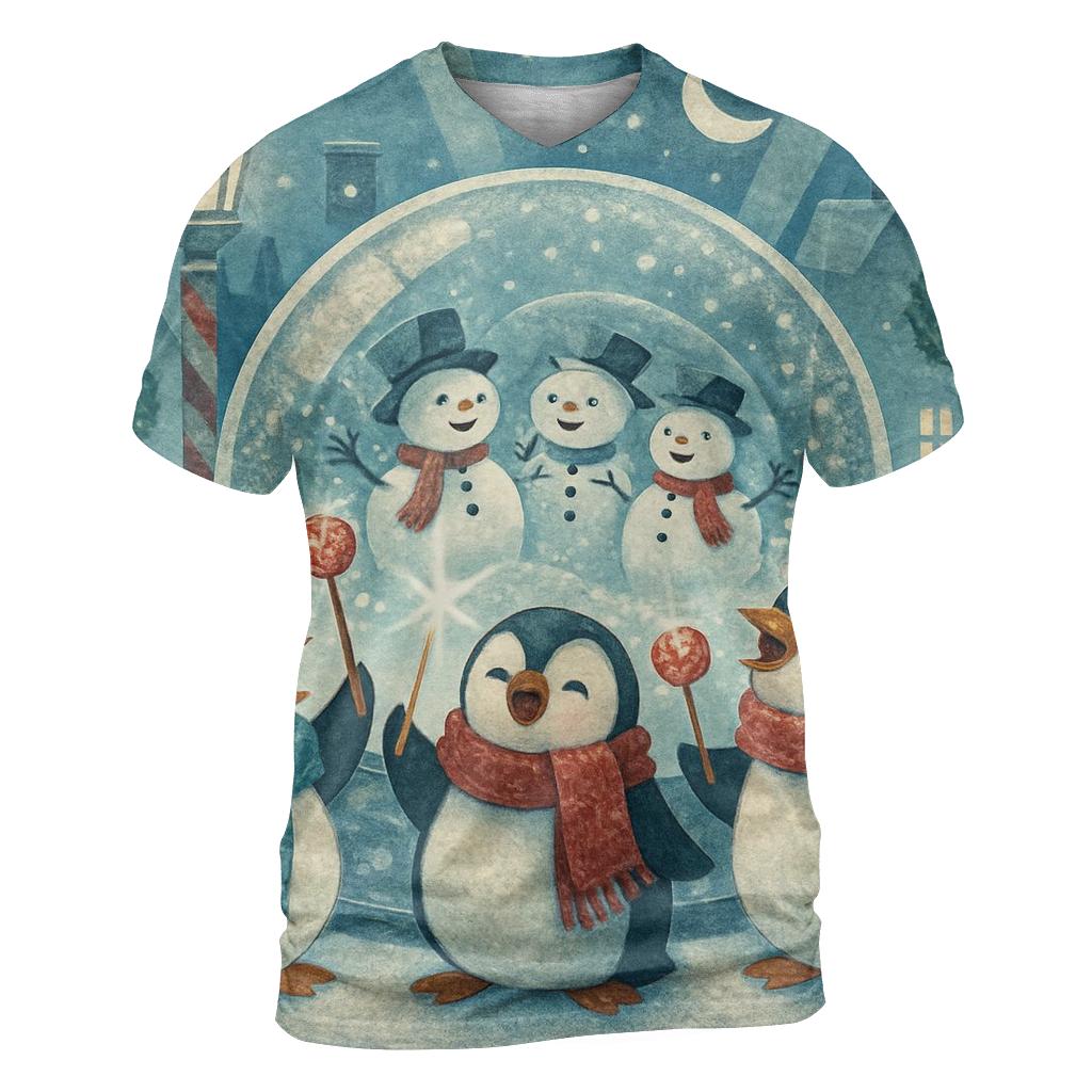 Penguin Carolers In A Snow Globe City unique graphic print tees