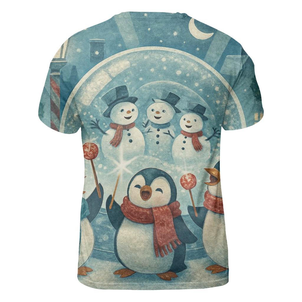 Penguin Carolers In A Snow Globe City unique graphic print tees