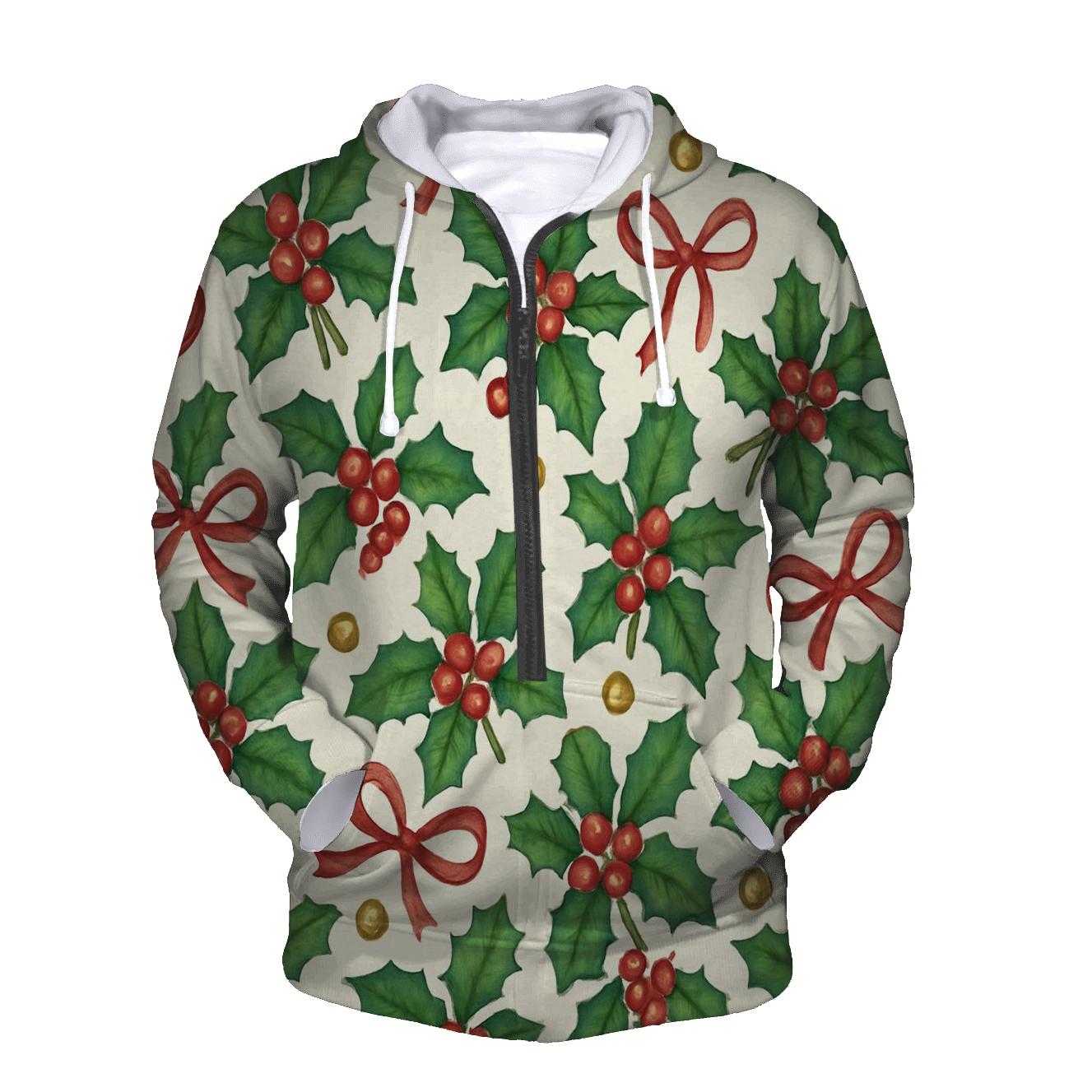 Emerald Holly Ribbon Tessellation On Ivory Background hoodie styles