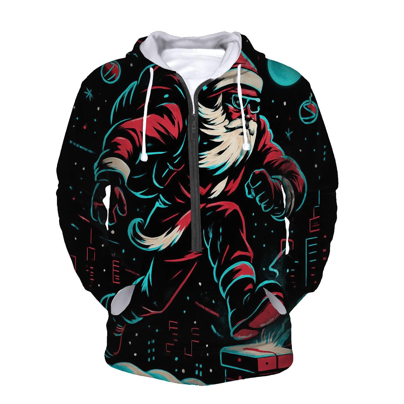 Neon Night Santa On The Rooftop Run heavyweight hoodies