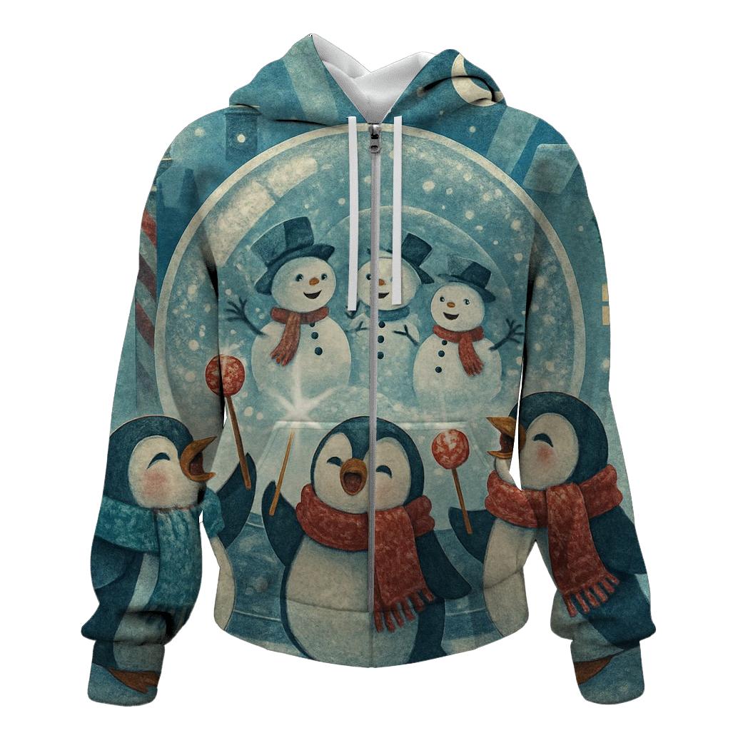 Penguin Carolers In A Snow Globe City graphic hoodies
