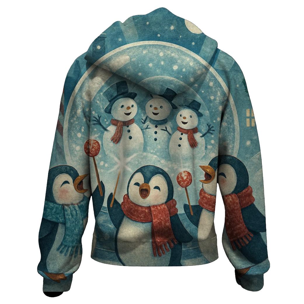 Penguin Carolers In A Snow Globe City graphic hoodies