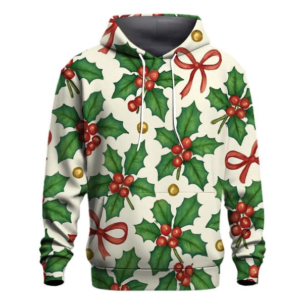 Emerald Holly Ribbon Tessellation On Ivory Background pullover hoodies