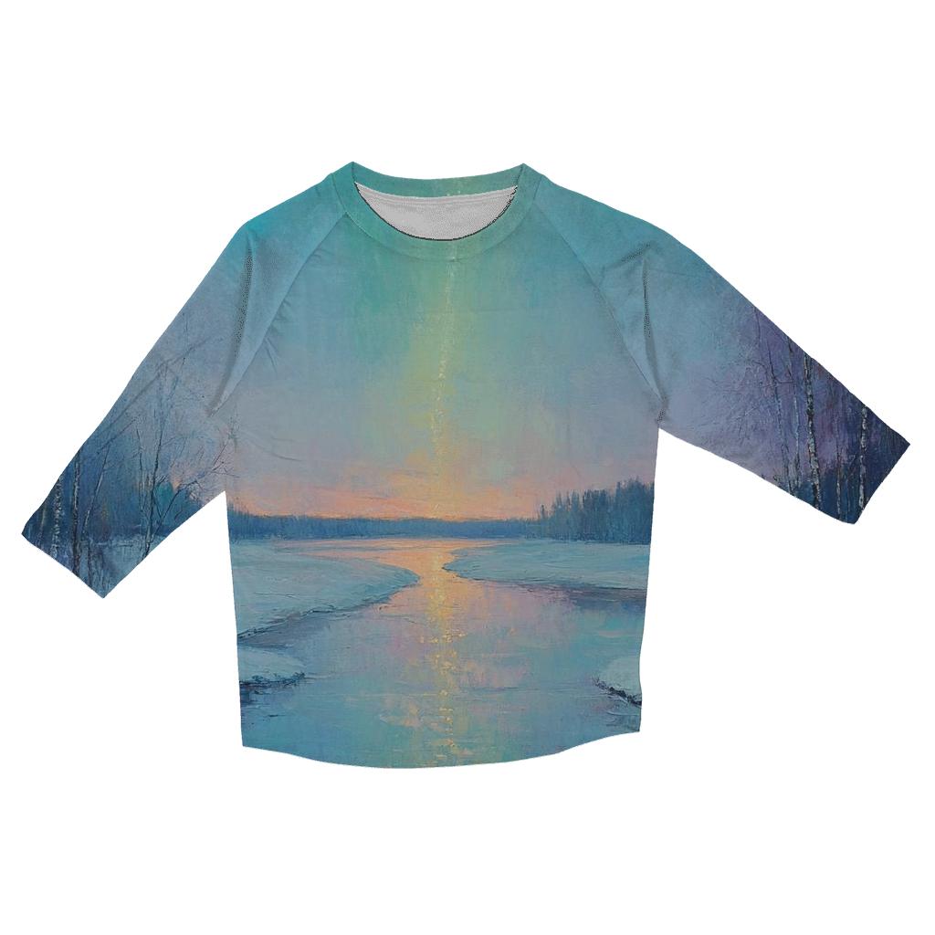 Claude Monet Inspired Aurora Over Winter River stylish quarter sleeve tops
