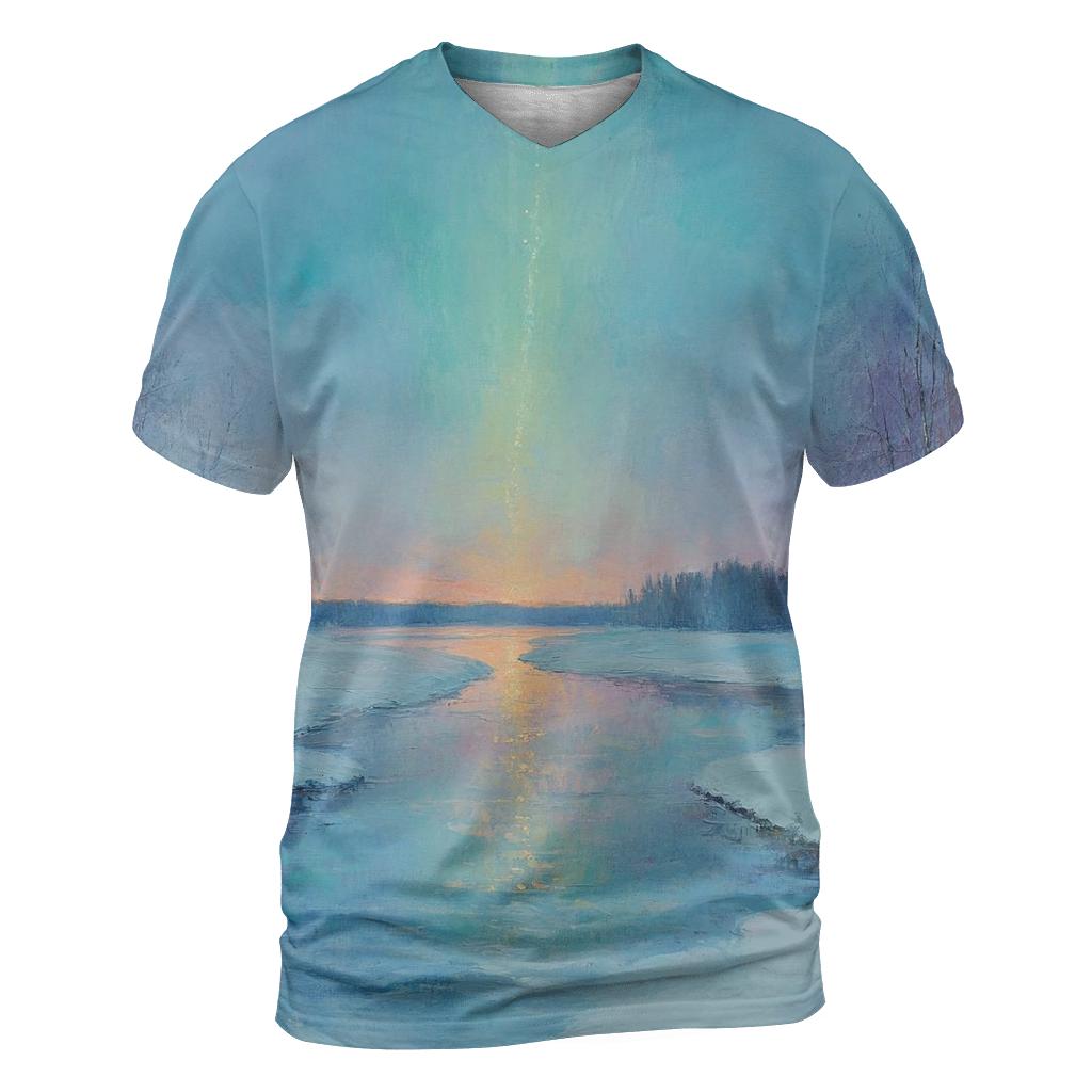 Claude Monet Inspired Aurora Over Winter River designer pattern shirts