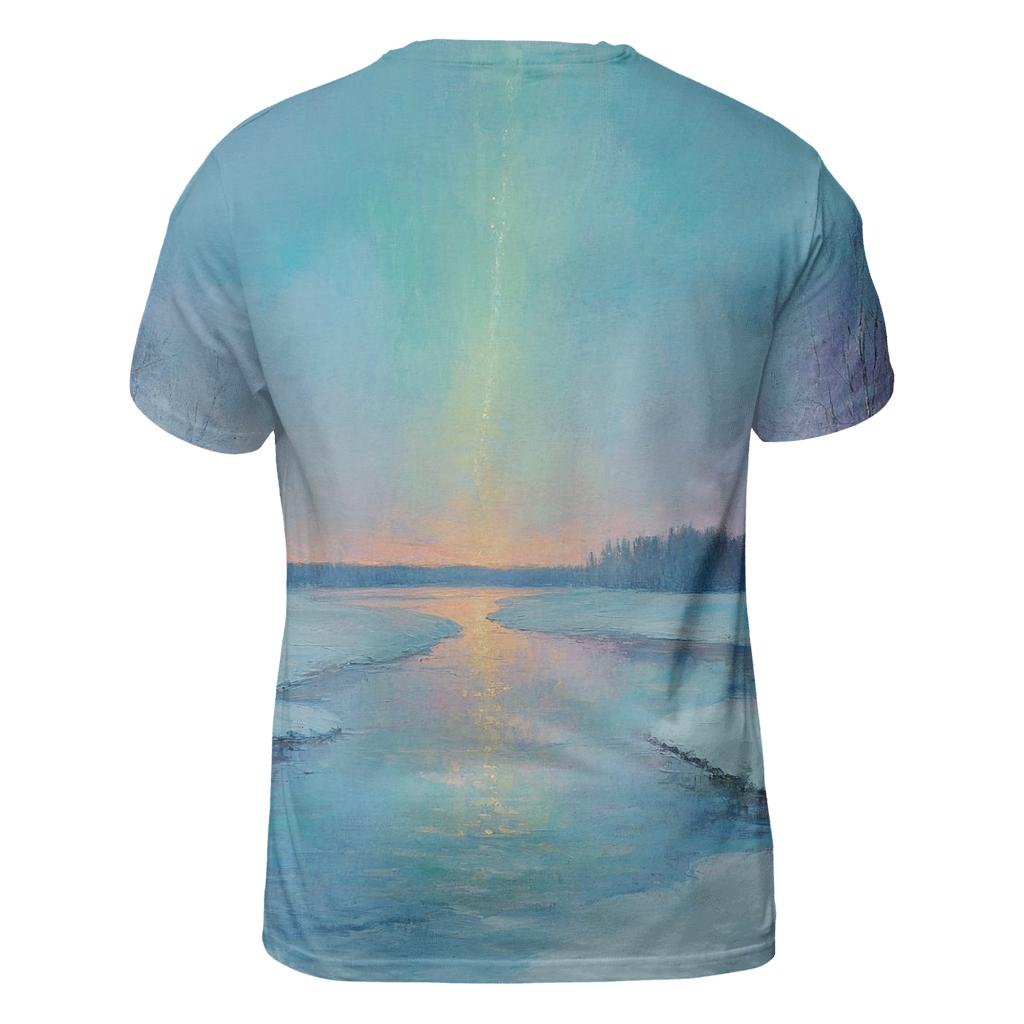 Claude Monet Inspired Aurora Over Winter River designer pattern shirts