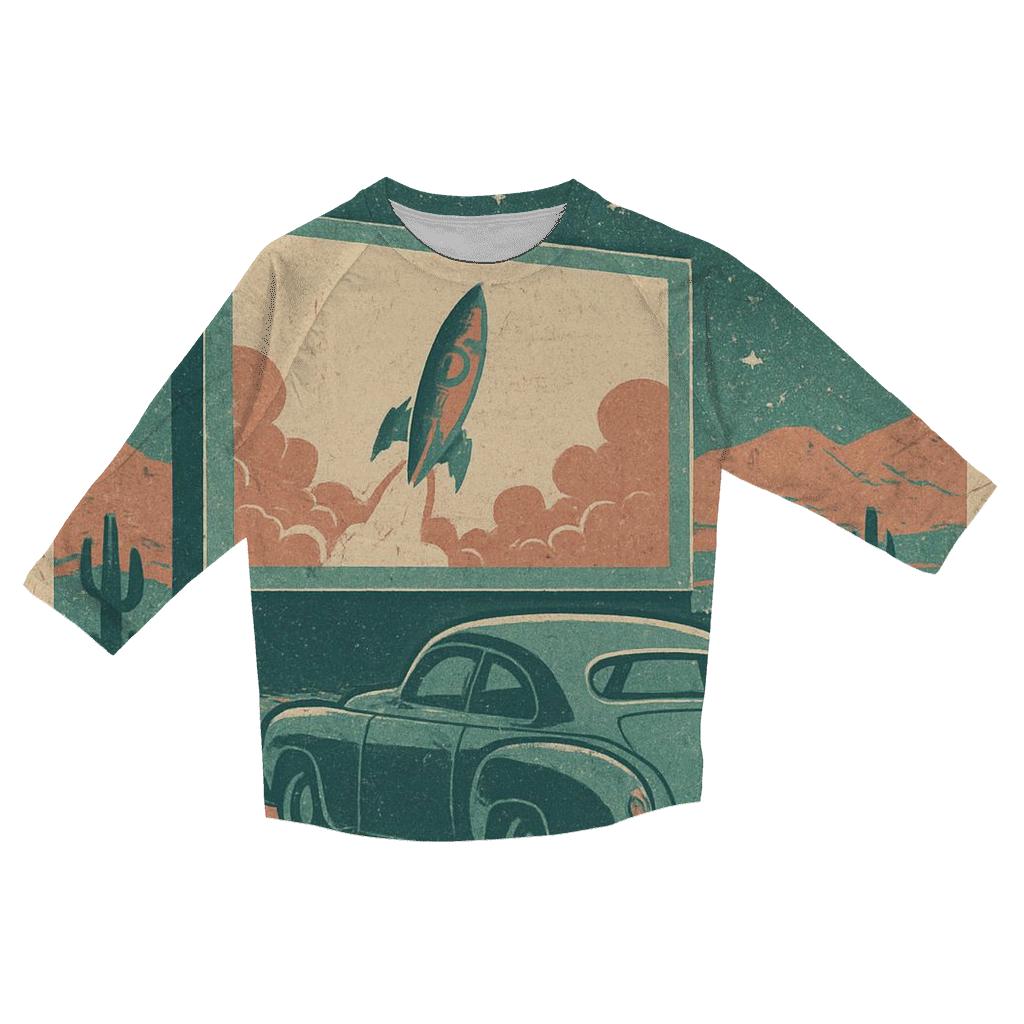 Weathered Space Age Drive In Cinema Poster personalized 3/4 sleeve tees