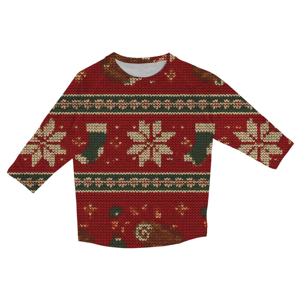Jolly Yule Log Rocket Row Design fashion 3/4 sleeve shirts