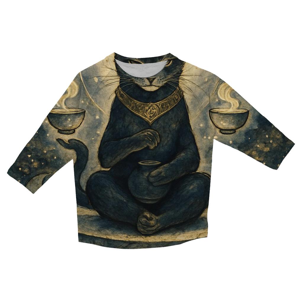 Lunar Tea Ceremony Guardian Cat printed three quarter sleeve shirts