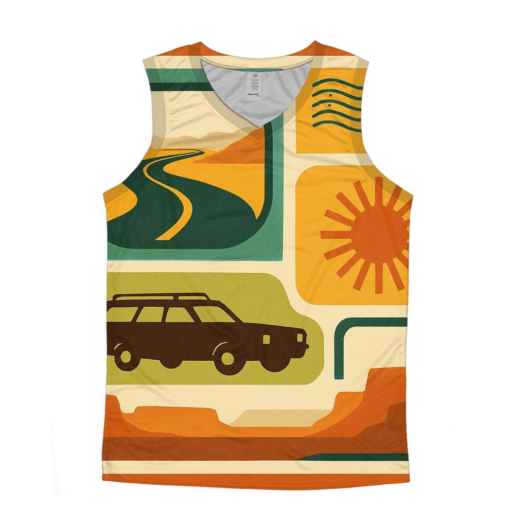 Seventies Road Trip Postcard Collage cotton sleeveless tops
