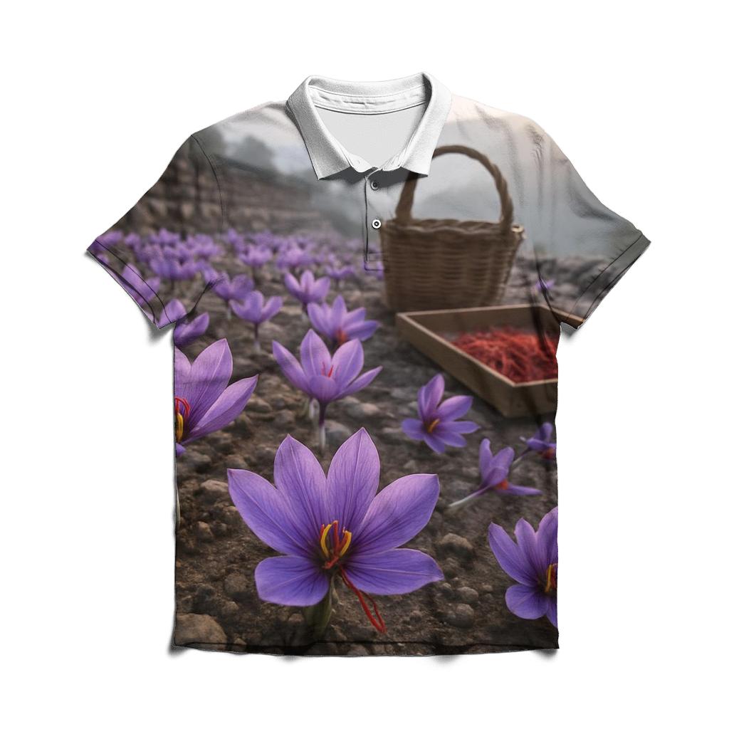 Saffron Crocus Harvest In A Stone Terrace Field branded logo polo shirts