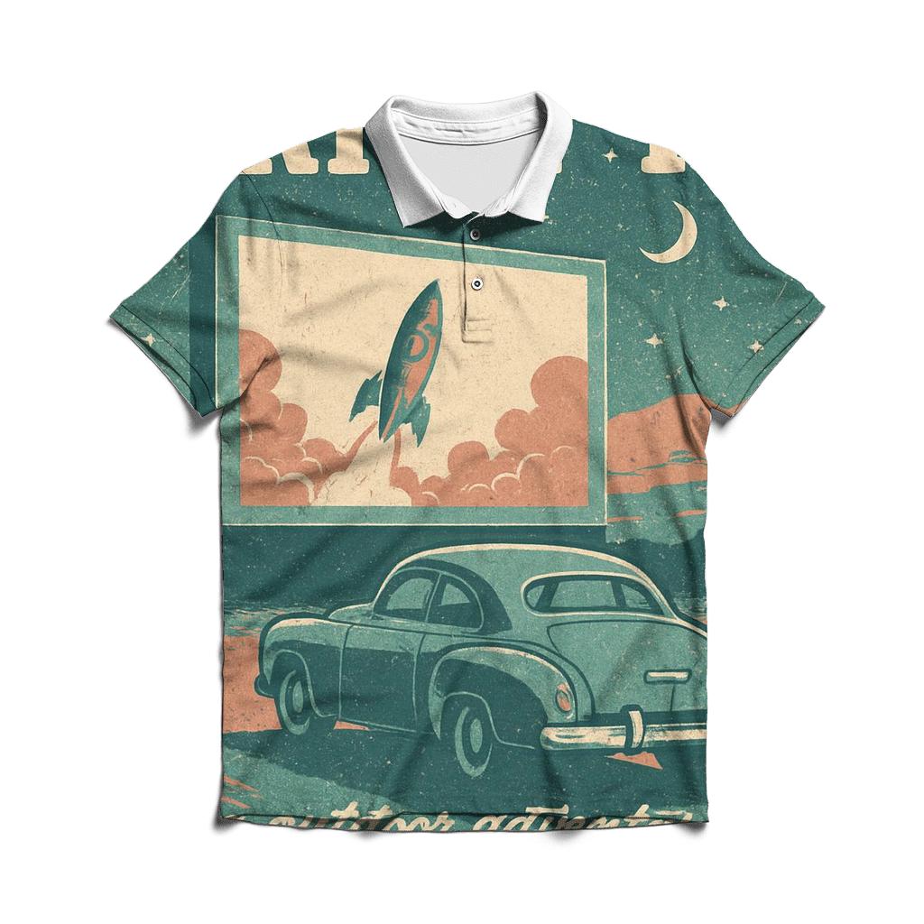 Weathered Space Age Drive In Cinema Poster classic pique polos